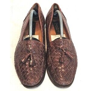 Marco Luigi Footwear Men's Slip On Brown Woven Leather Tassel Loafers Size: 10 M